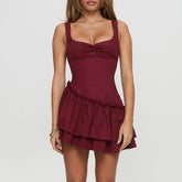 Frill Splice Back Tie up A-Line Hem Lace Up Dress